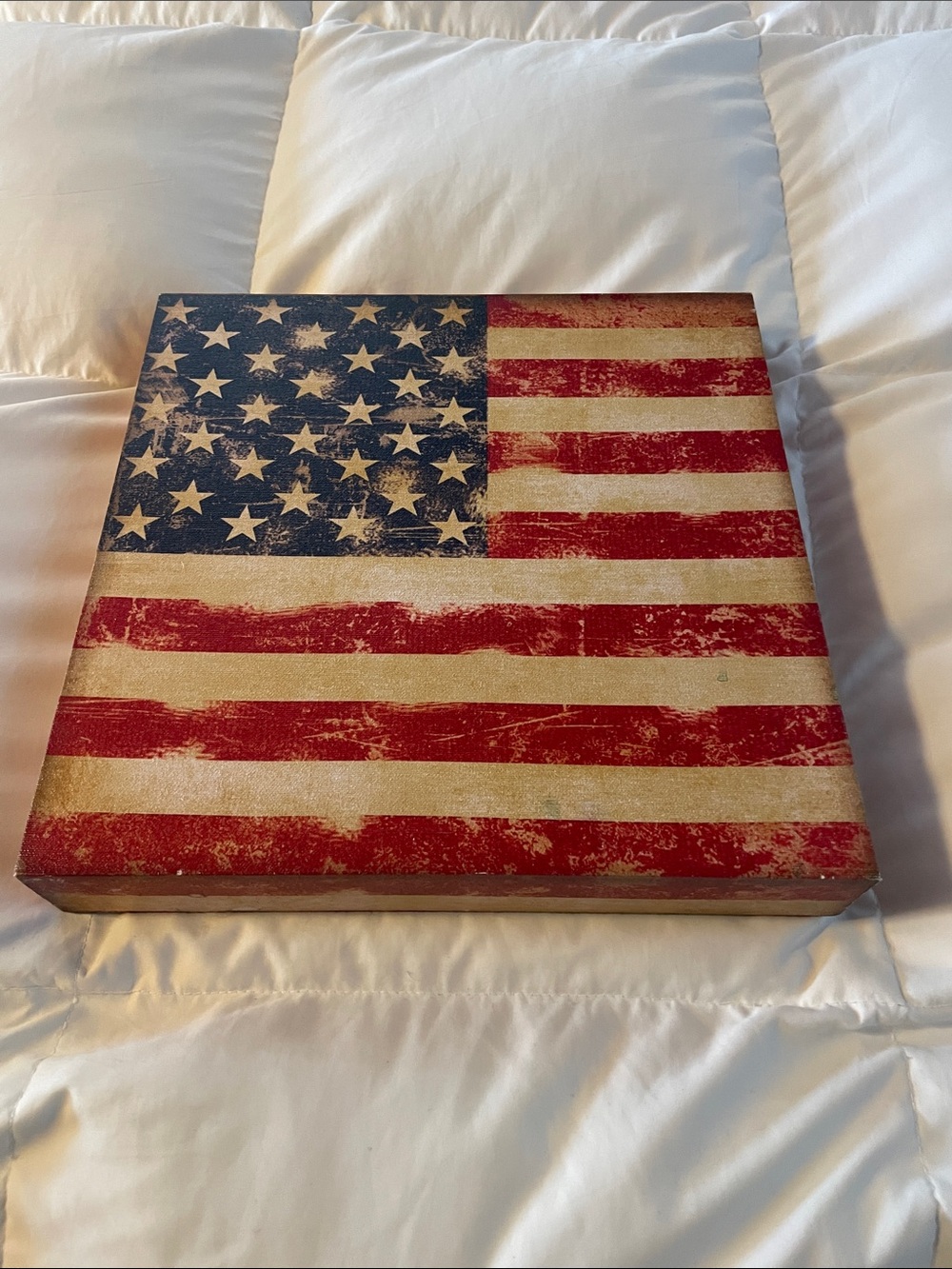 Rustic American Flag Wall Art Canvas - Red, Blue, Cream